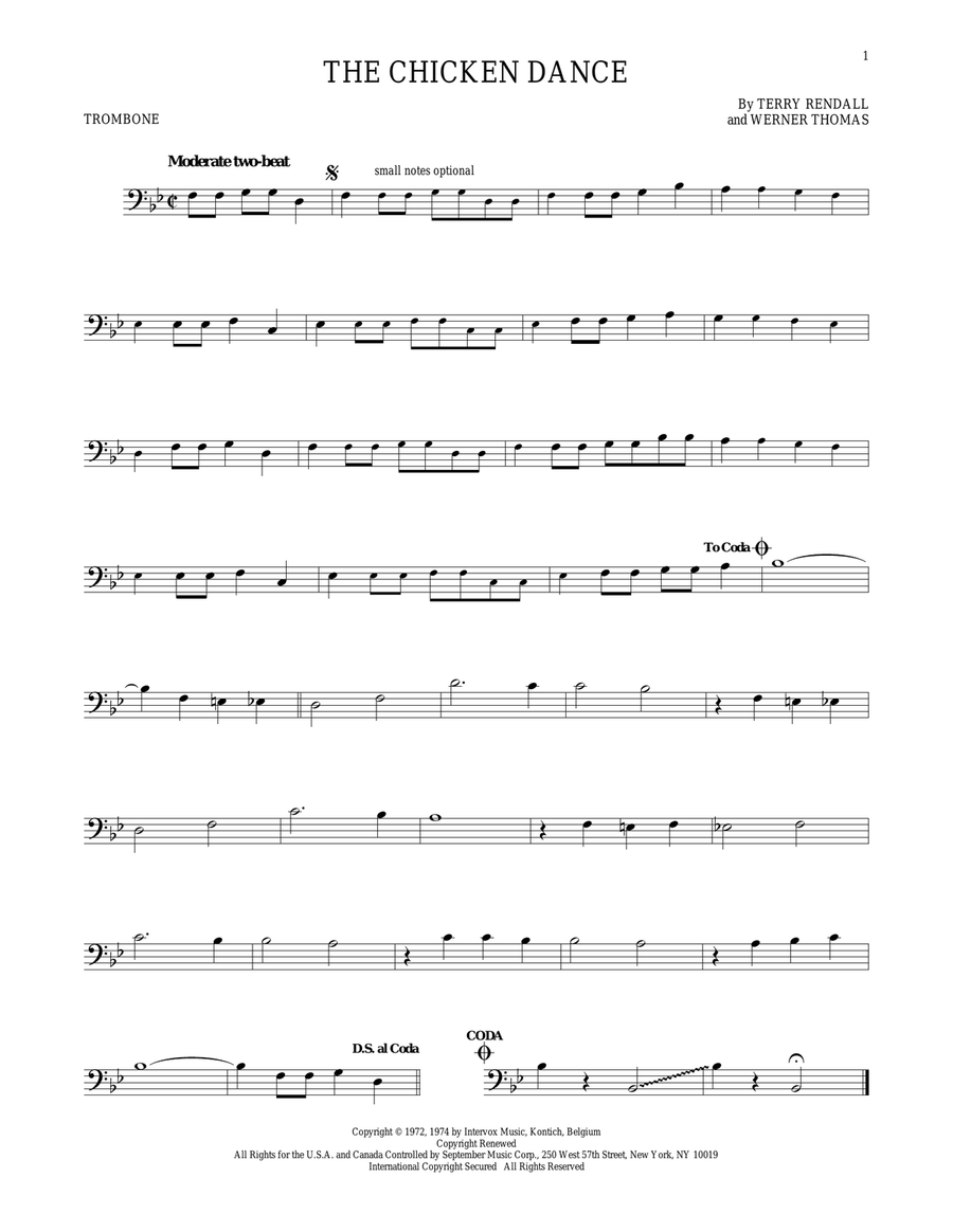 The Chicken Dance Trombone Solo scores gallery preview page 1
