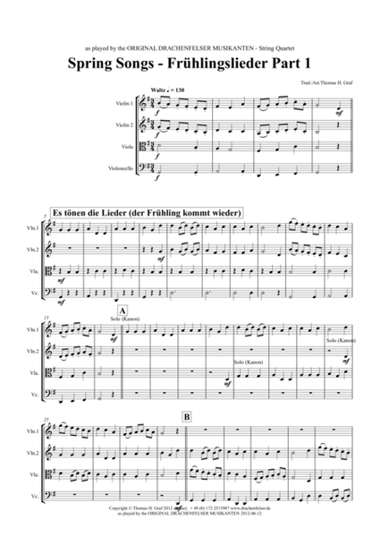 Spring Songs - Frühlingslieder - Part 1 - German Folk Songs - String Quartet image number null