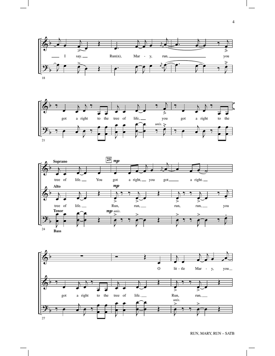 Run, Mary, Run 4-Part scores gallery preview page 2
