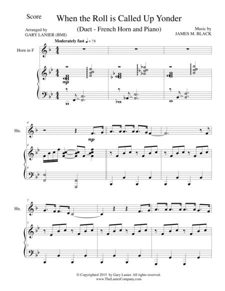 WHEN THE ROLL IS CALLED UP YONDER (Duet – French Horn and Piano/Score and Parts) image number null