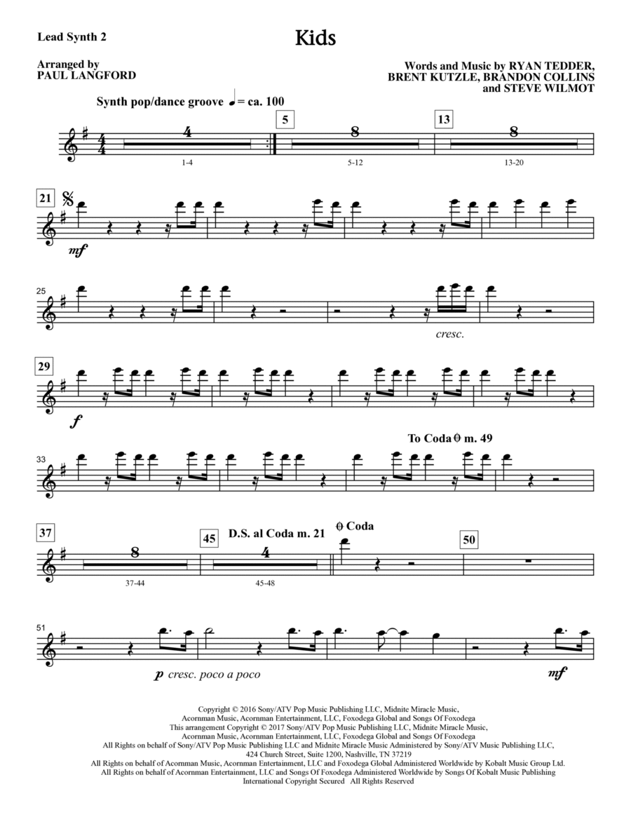 Kids (arr. Paul Langford) - Synthesizer II Choir scores gallery preview page 1
