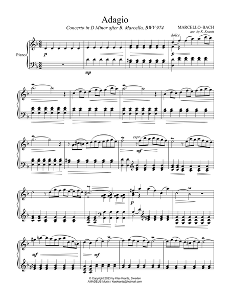 Adagio BWV 974 from Concerto in D Minor after Marcello for easy piano solo (3/2 time signature) image number null