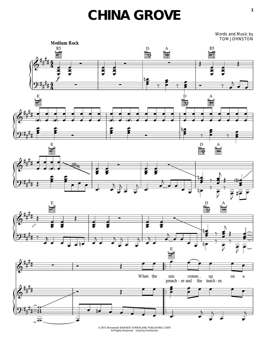 China Grove Piano, Vocal, Guitar scores gallery preview page 1