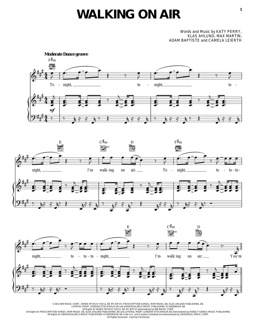 Walking On Air Piano, Vocal, Guitar scores gallery preview page 1