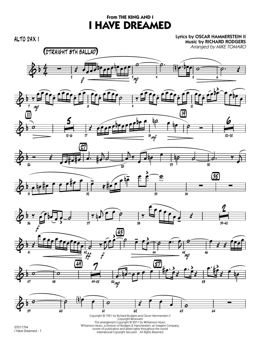 I Have Dreamed - Alto Sax 1 Jazz Ensemble scores gallery preview page 1
