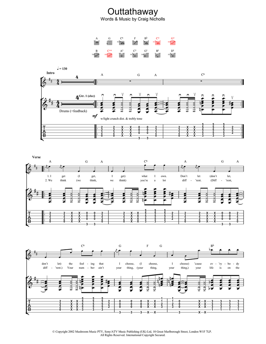 Outtathaway Outtathaway Acoustic Guitar scores gallery preview page 1