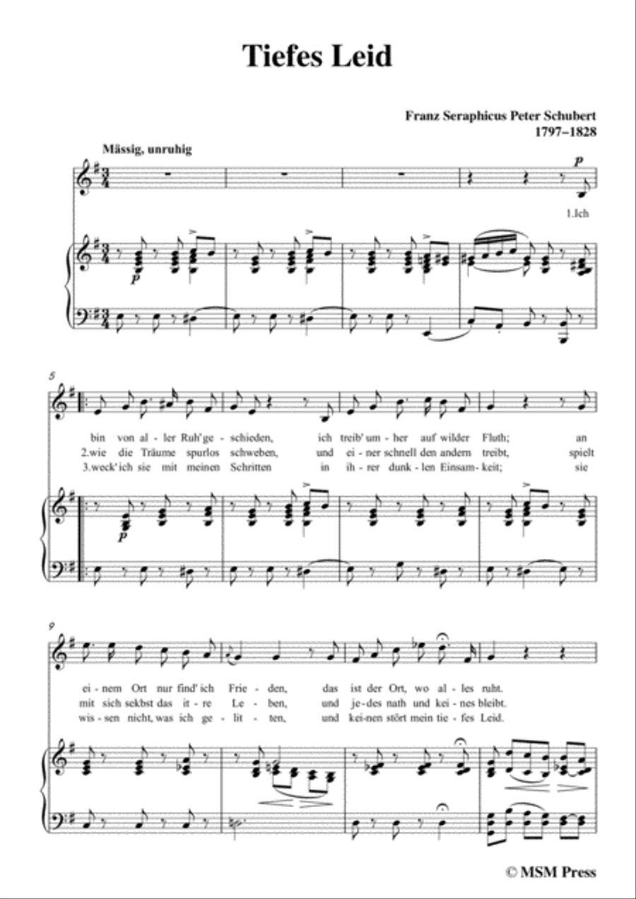 Schubert-Tiefes Leid,in e minor,for Voice&Piano Piano, Vocal scores gallery preview page 3