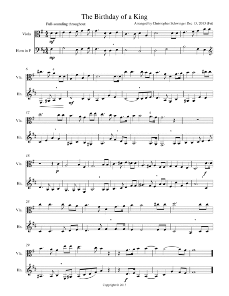 The Birthday of a King - duet for viola & euphonium or French horn