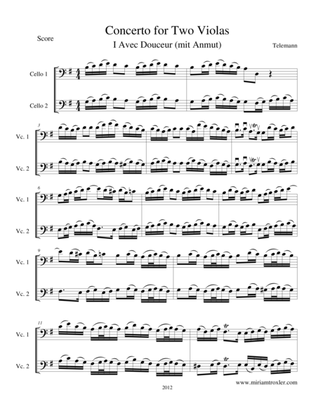 Book cover for Concerto for Two Violas in G Major, transcription for cellos