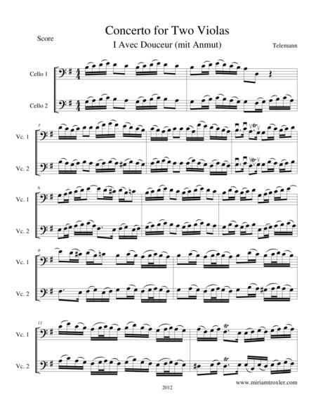 Concerto for Two Violas in G Major, transcription for cellos