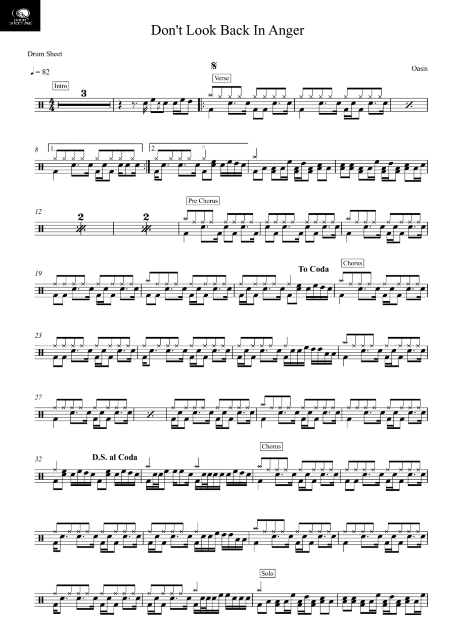 Don't Look Back In Anger Drum Set scores gallery preview page 1