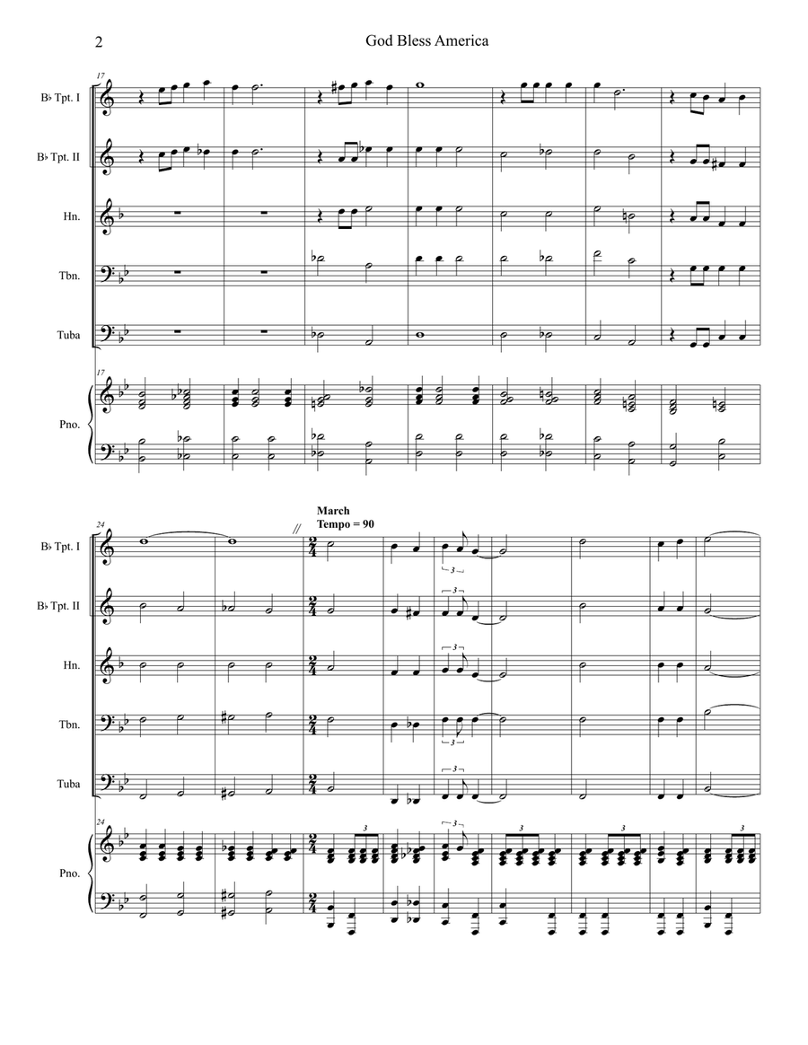 God Bless America Brass Ensemble scores gallery preview page 2