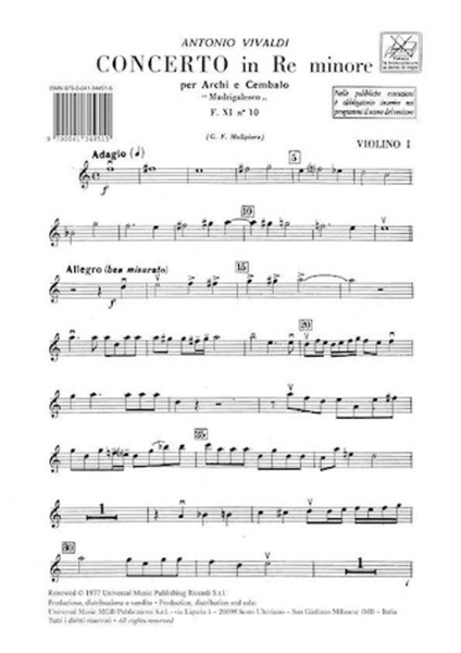 Concerti Per Archi E B.c.: In Re Min. 'madrigalesco' Rv 129
