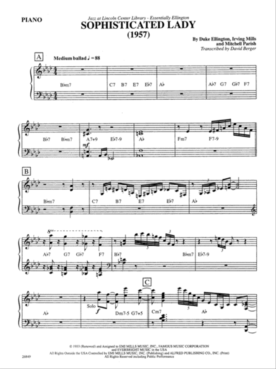 Sophisticated Lady: Piano Accompaniment Jazz Ensemble scores gallery preview page 1