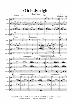 Oh holy night - Cantique de Noël - Christmas Song - Flute Quartet