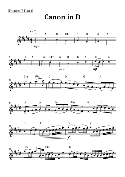Canon by Pachelbel - Trumpet Duet with Chord Notation image number null