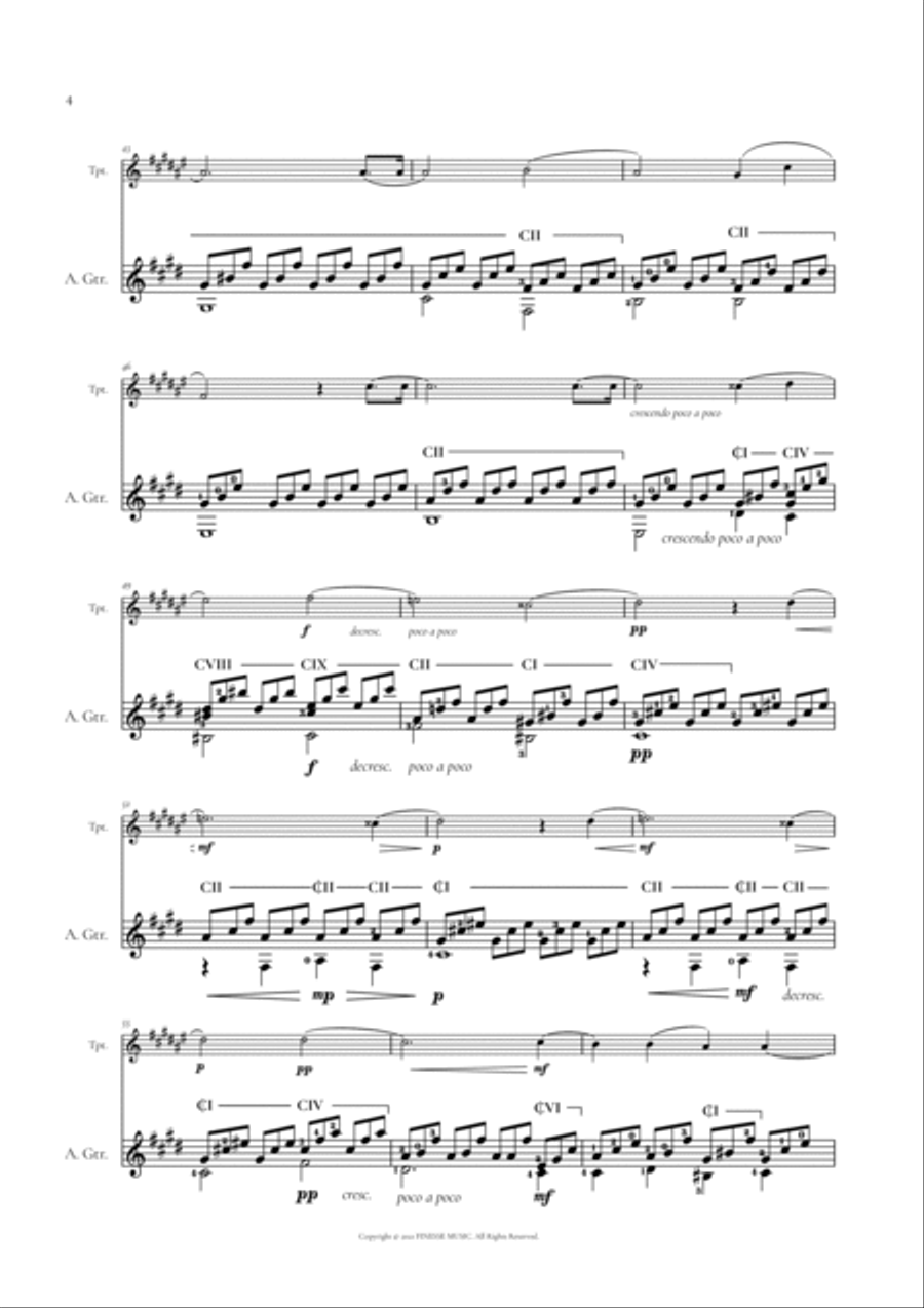 Moonlight Sonata for Trumpet in Bb + Acoustic Guitar (duet) Trumpet Duet scores gallery preview page 6