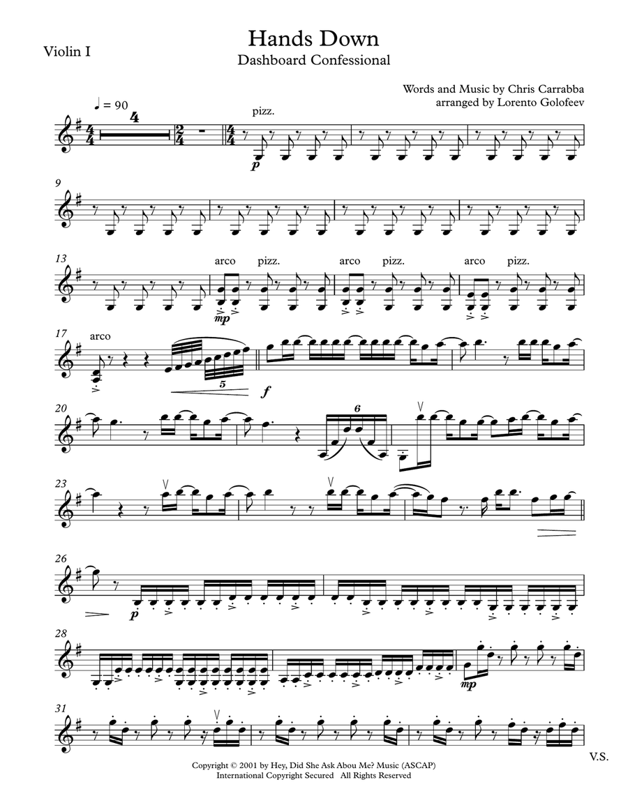 Hands Down String Quartet scores gallery preview page 1