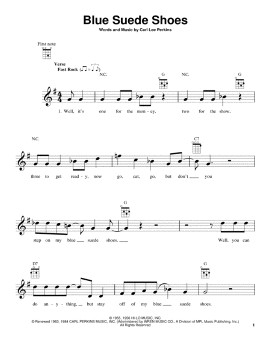 Blue Suede Shoes Blue Suede Shoes Ukulele scores gallery preview page 1