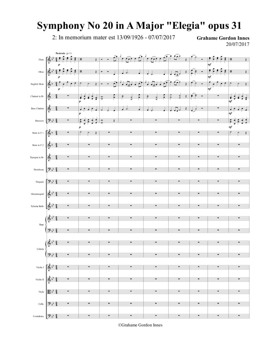 Book cover for Symphony No 20 in A Major "Elegia" Opus 31 - 2nd Movement (2 of 4) - Score Only