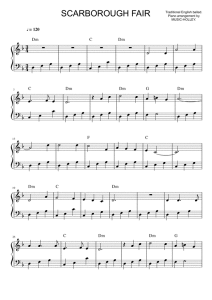 Scarborough Fair - Traditional English Ballad (easy piano sheet) image number null