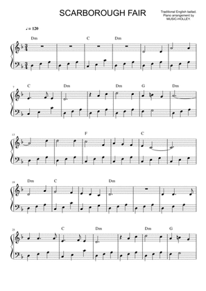 Scarborough Fair - Traditional English Ballad (easy piano sheet)