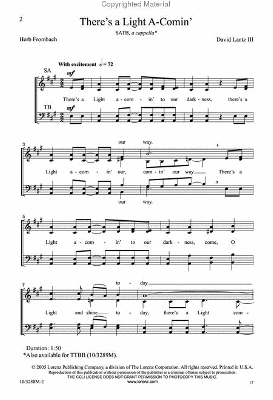 There's a Light A-Comin' 4-Part scores gallery preview page 2