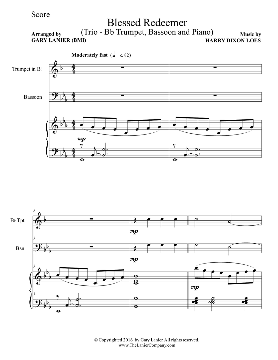 3 FAVORITE HYMNS (Trio - Bb Trumpet, Bassoon & Piano with Score/Parts) Trumpet Trio scores gallery preview page 2