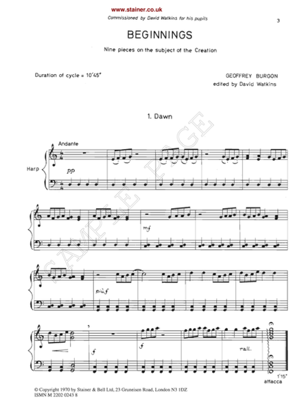 Beginnings by Geoffrey Burgon Harp - Sheet Music