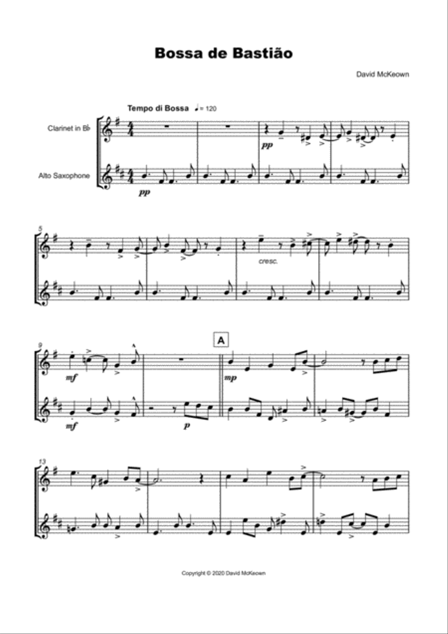 Bossa de Bastião, for Clarinet and Alto Saxophone Duet