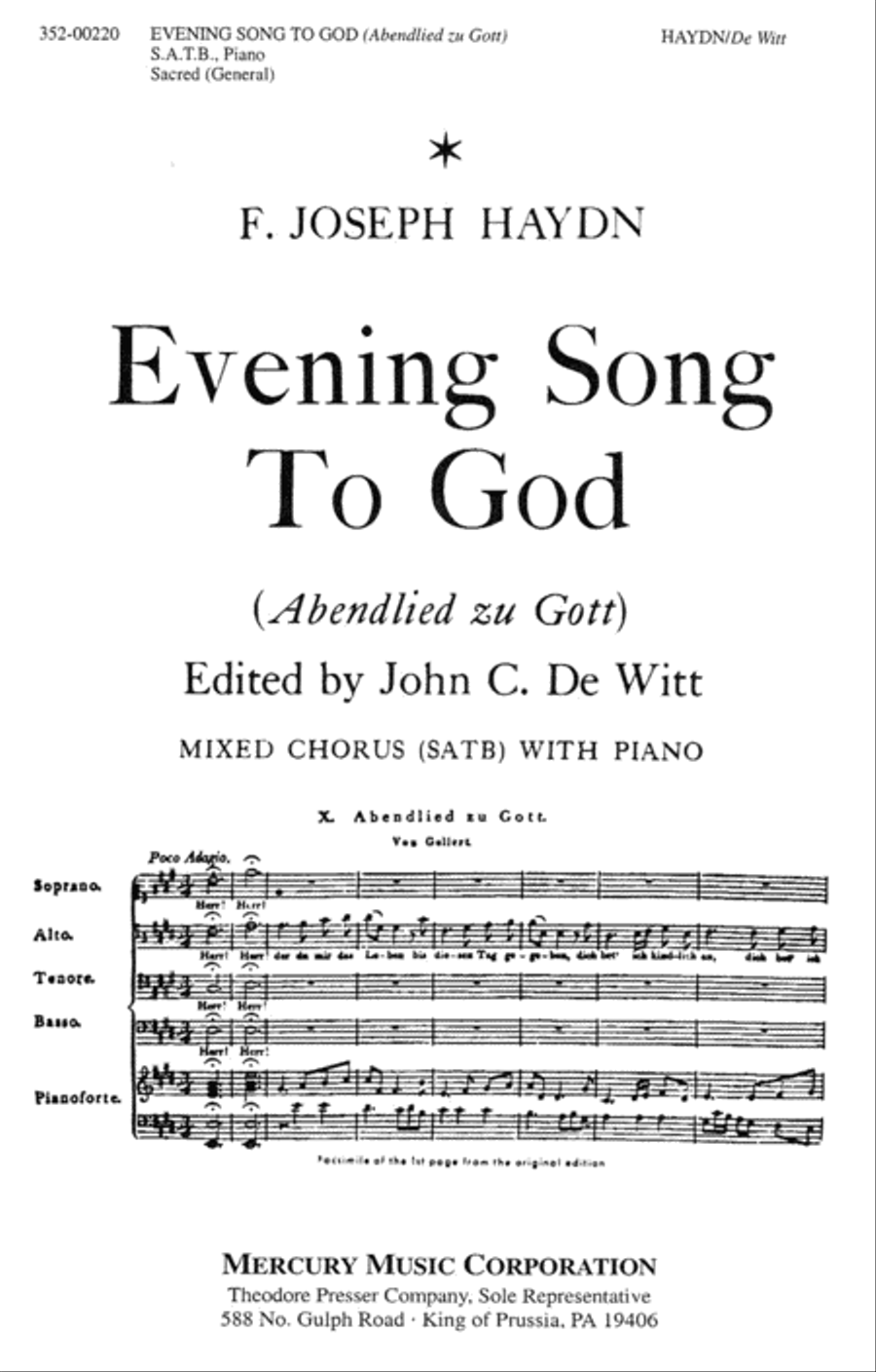 Evening Song To God (Abendlied Zu Gott) 4-Part scores gallery preview page 1