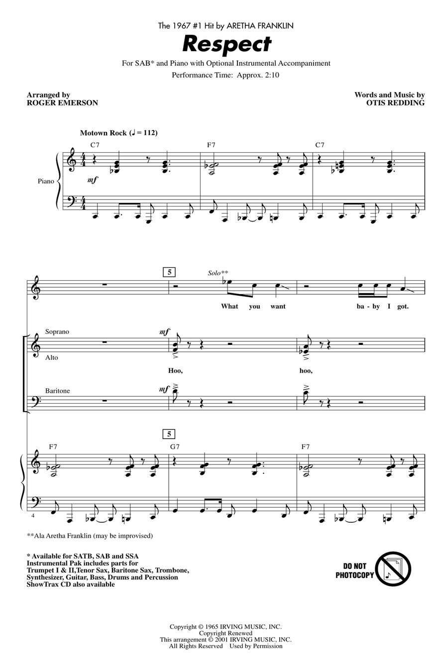 Respect (arr. Roger Emerson) 3-Part scores gallery preview page 1