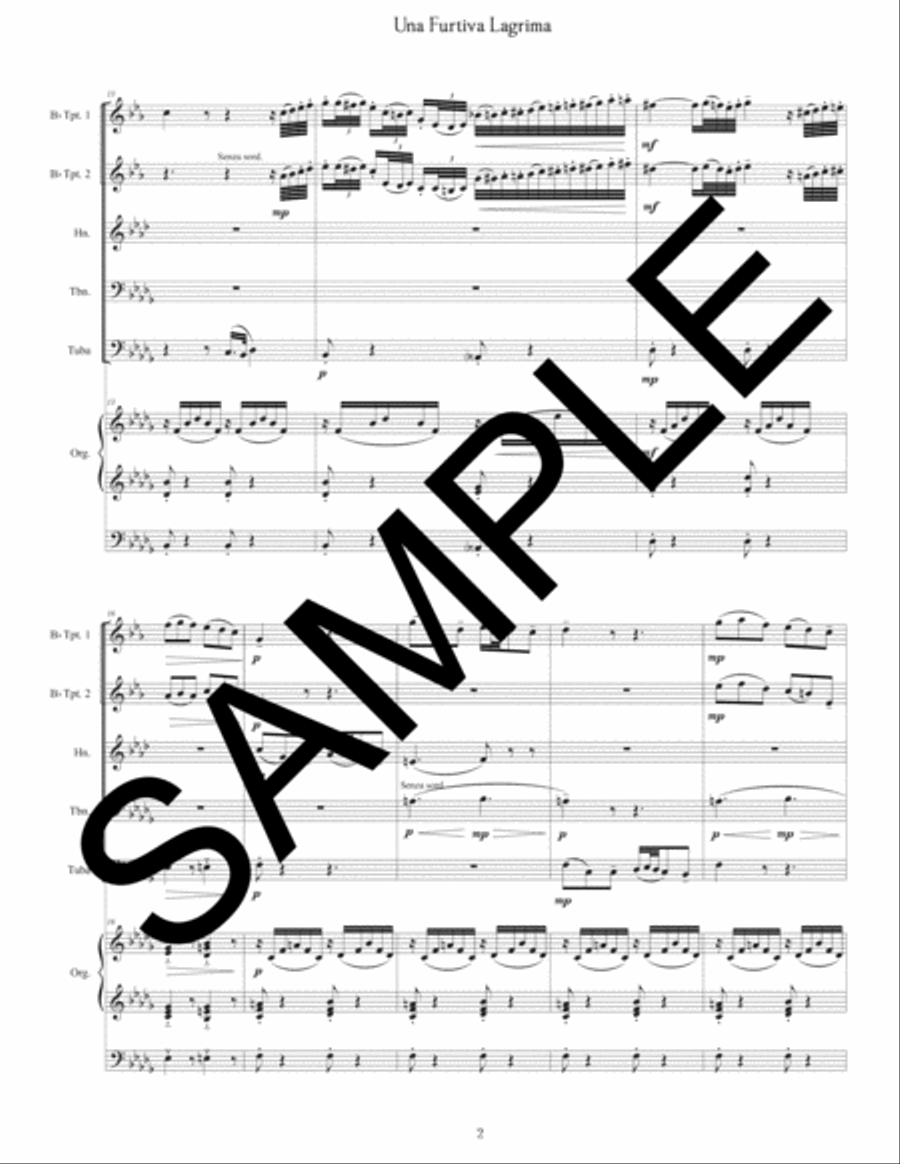Una Furtiva Lagrima for Brass Quintet and Organ Small Ensemble scores gallery preview page 2