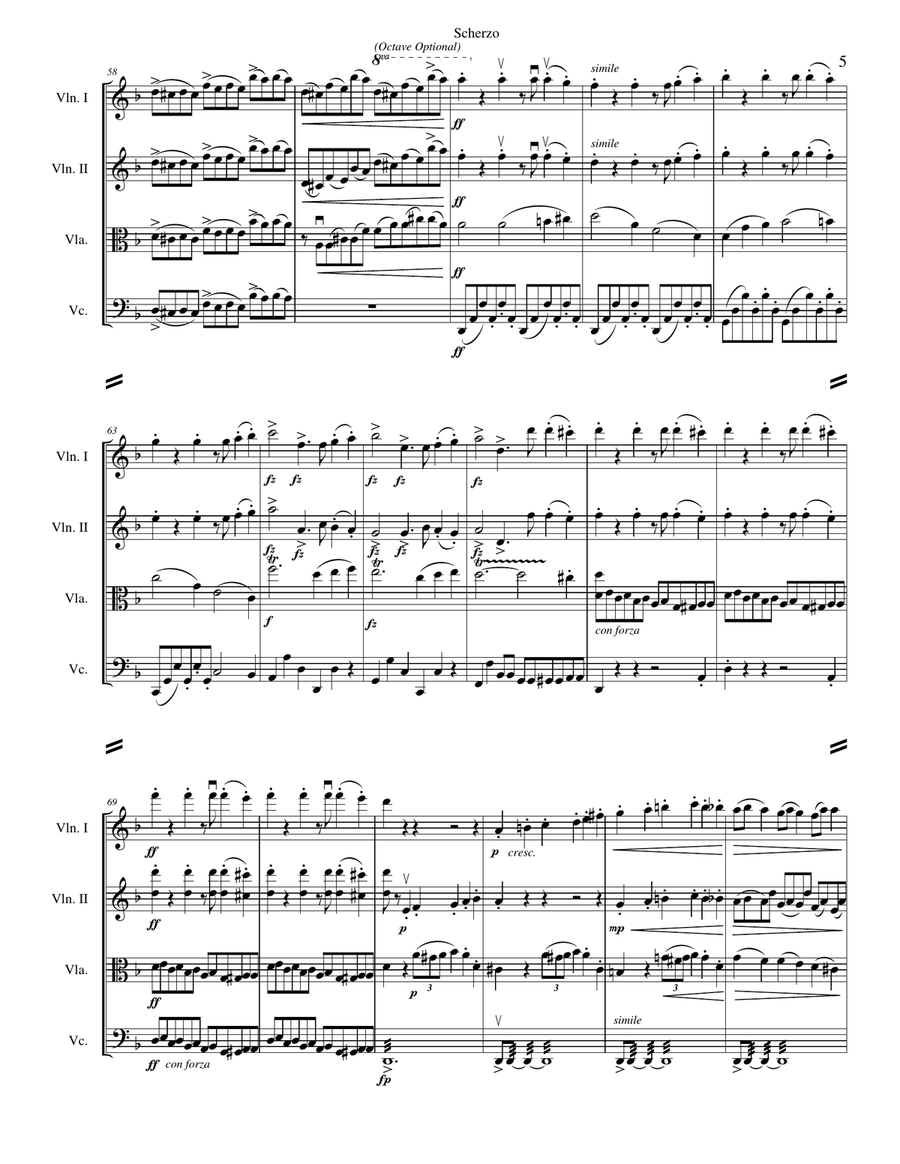 Scherzo from Symphony No. 7 String Quartet scores gallery preview page 5
