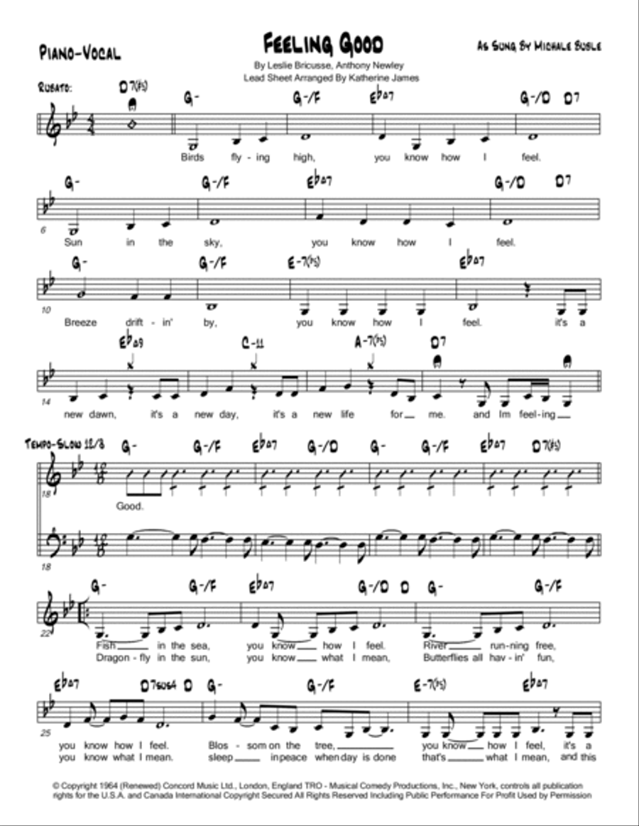 Feeling Good Piano, Vocal, Guitar scores gallery preview page 1
