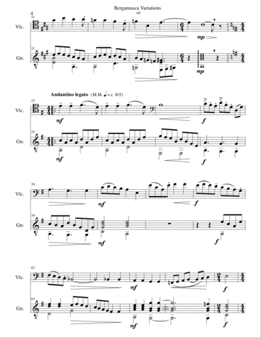 Bergamasca Variations for cello and guitar (2nd version) Bergamasca Variations for cello and guitar (2nd version) String Duet scores gallery preview page 4