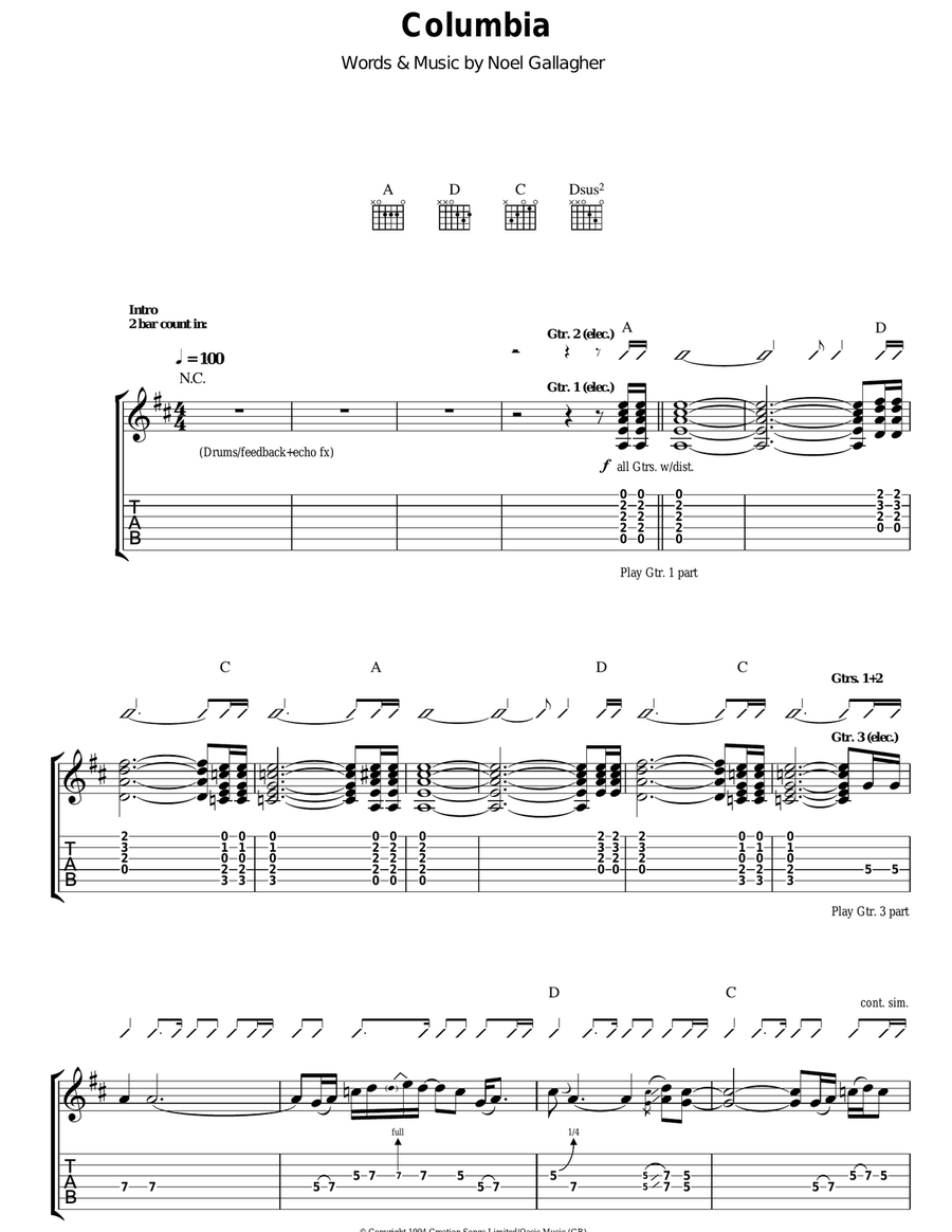 Columbia Acoustic Guitar scores gallery preview page 1