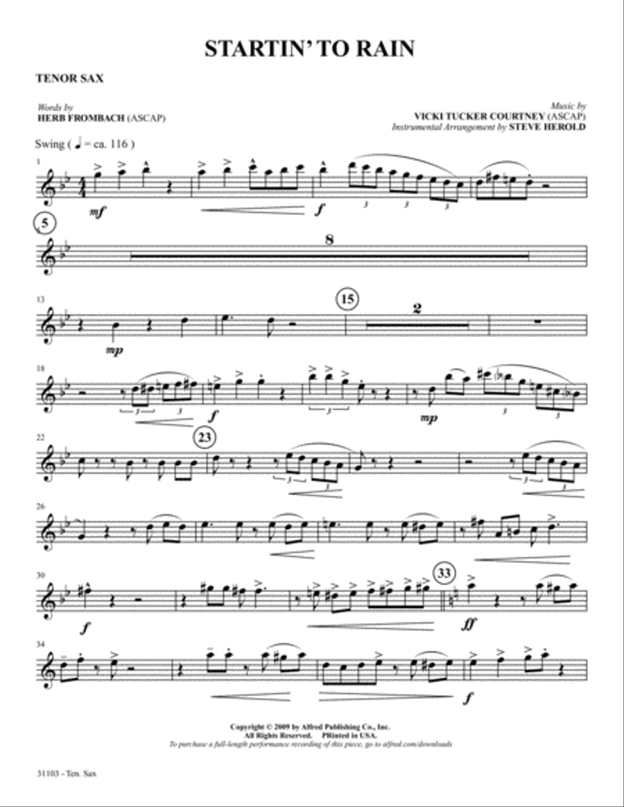 Startin' to Rain: B-flat Tenor Saxophone Tenor Saxophone scores gallery preview page 1