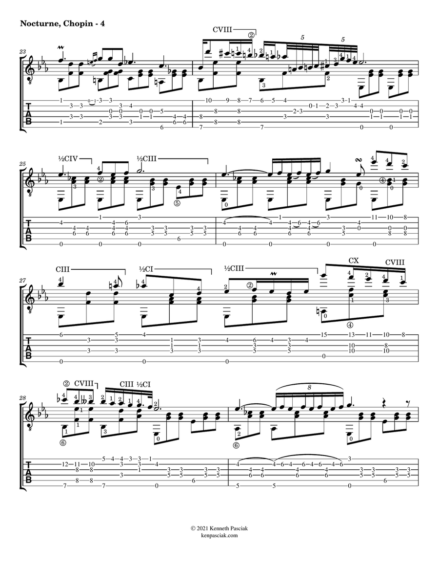 Nocturne in E Flat by Chopin (for Solo Guitar) Acoustic Guitar scores gallery preview page 6