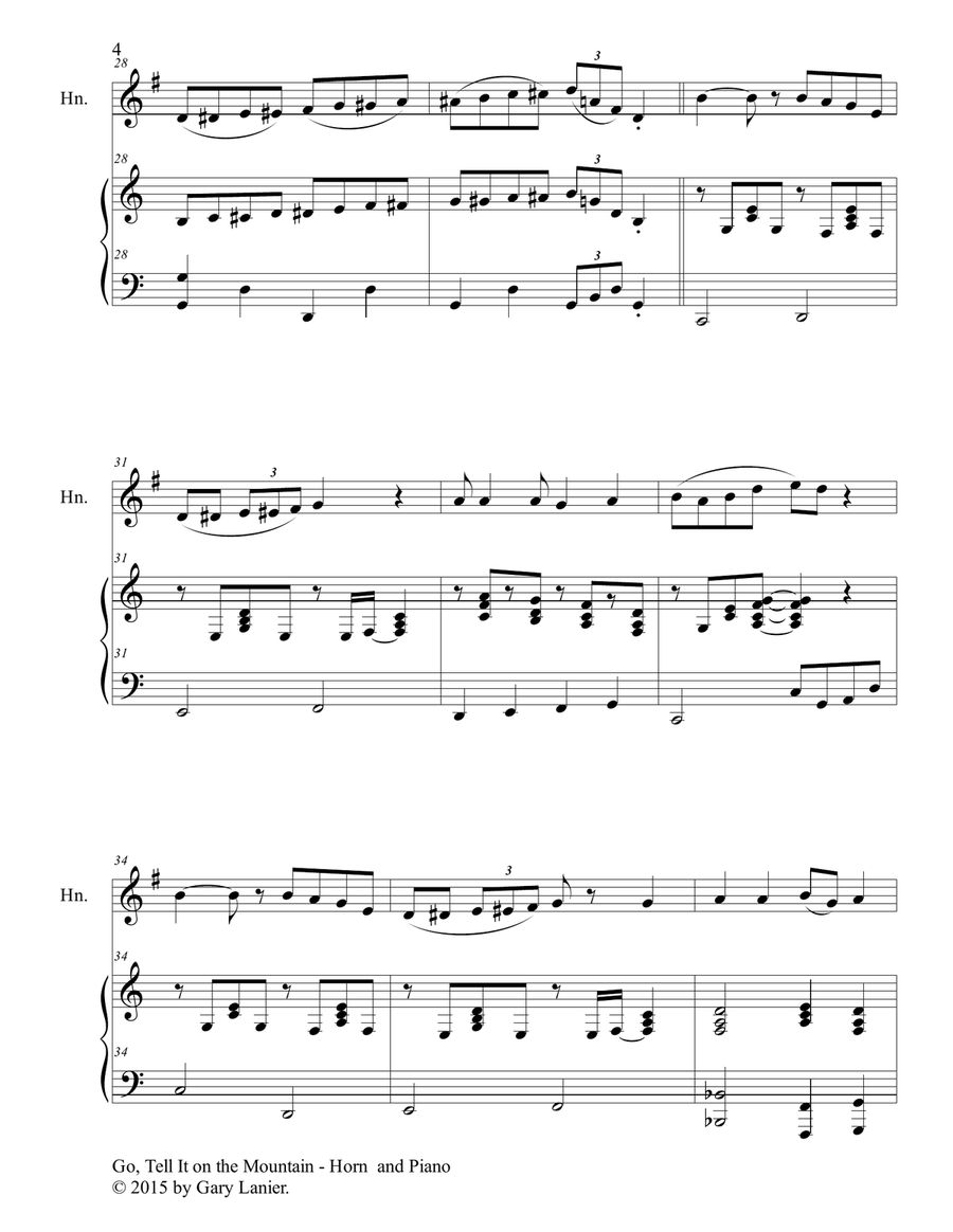 GO, TELL IT ON THE MOUNTAIN (Duet – Horn and Piano/Score and Parts) image number null