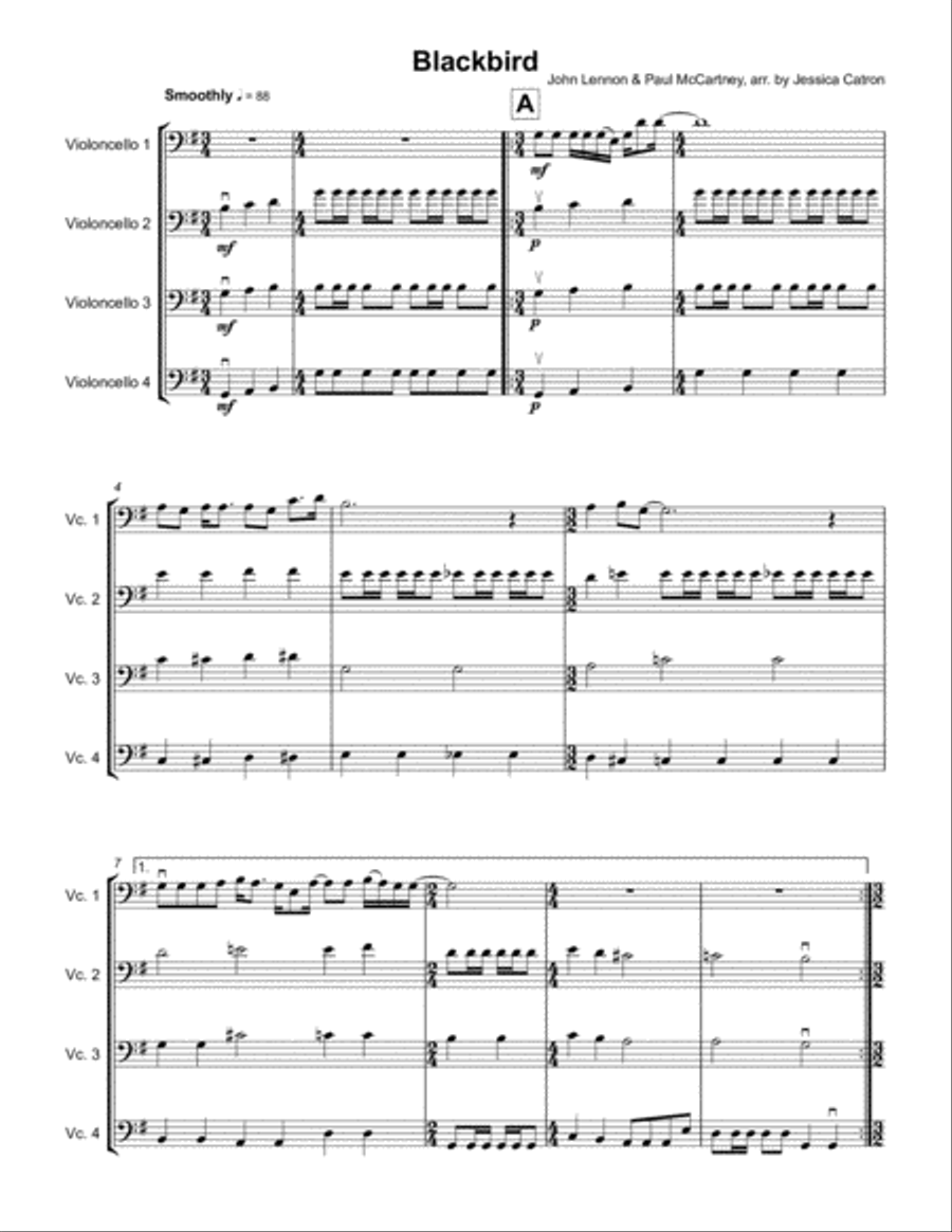 Blackbird Cello Solo scores gallery preview page 1