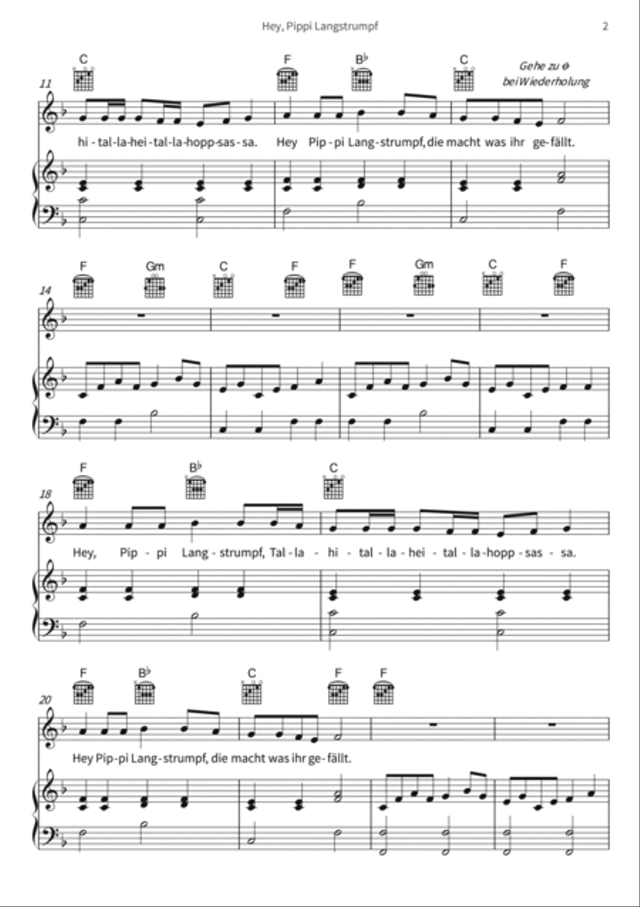 Hey, Pippi Langstrumpf Piano, Vocal, Guitar scores gallery preview page 4