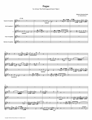 Fugue 16 from Well-Tempered Clavier, Book 1 (Saxophone Quintet)