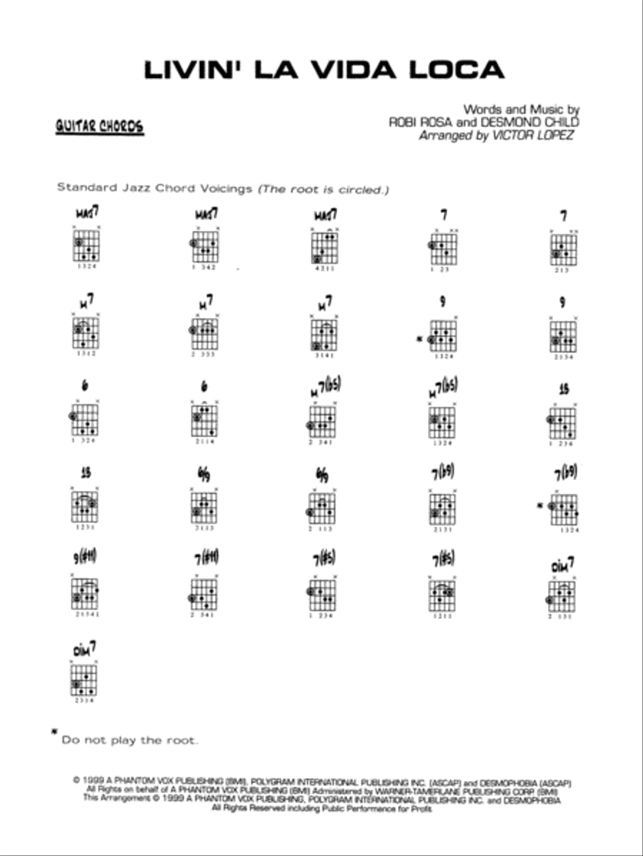 Livin' la Vida Loca: Guitar Chords Jazz Ensemble scores gallery preview page 1