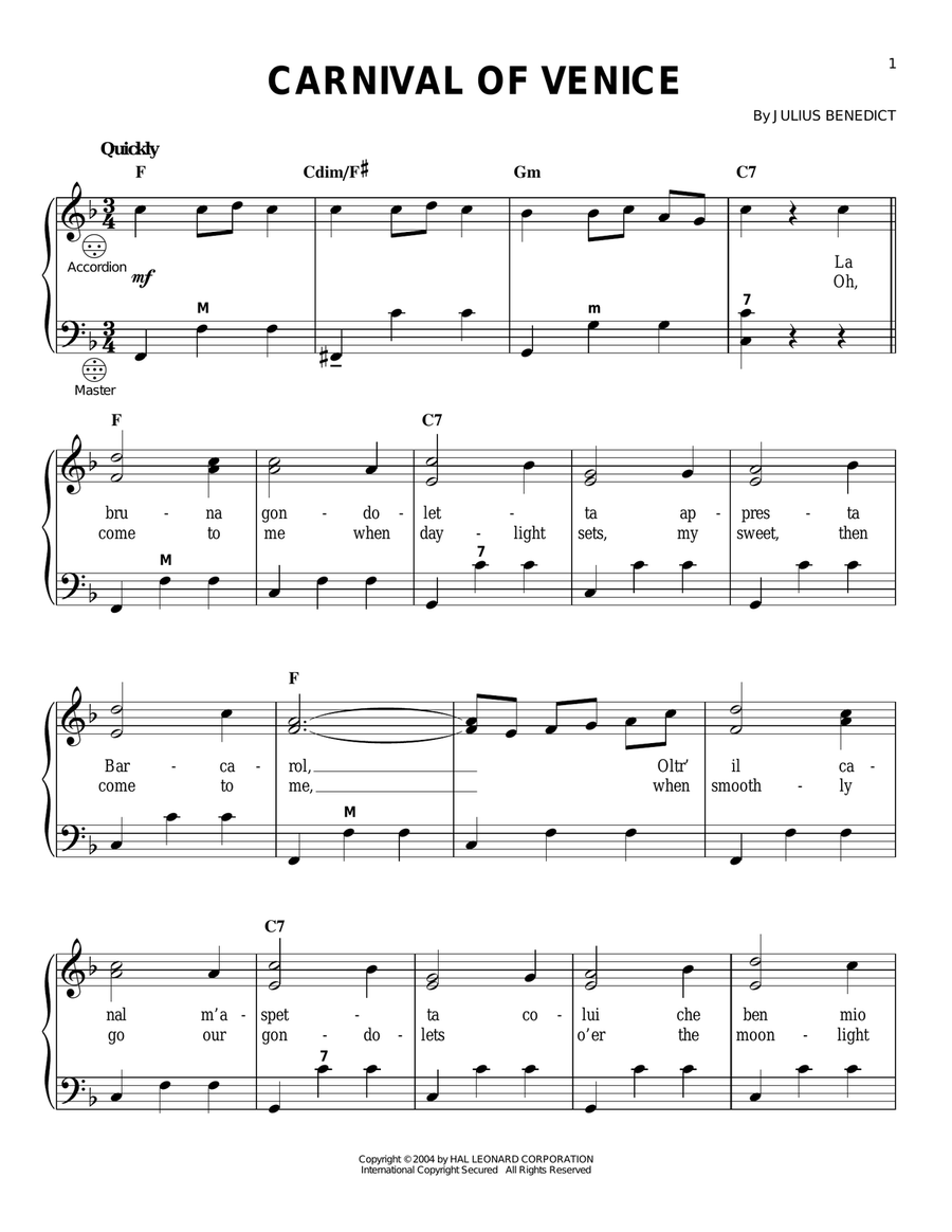 Carnival Of Venice Accordion scores gallery preview page 1