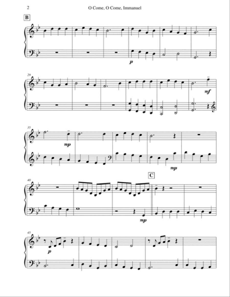 O Come, O Come, Immanuel (Emmanuel) Piano Solo scores gallery preview page 2