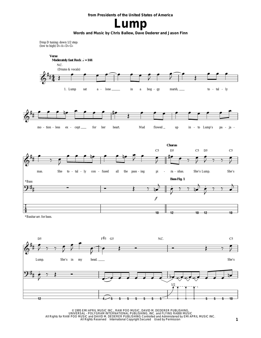 Lump Bass Guitar Tablature scores gallery preview page 1