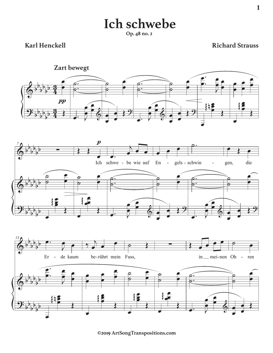 STRAUSS: Ich schwebe, Op. 48 no. 2 (transposed to G-flat major) Voice scores gallery preview page 2