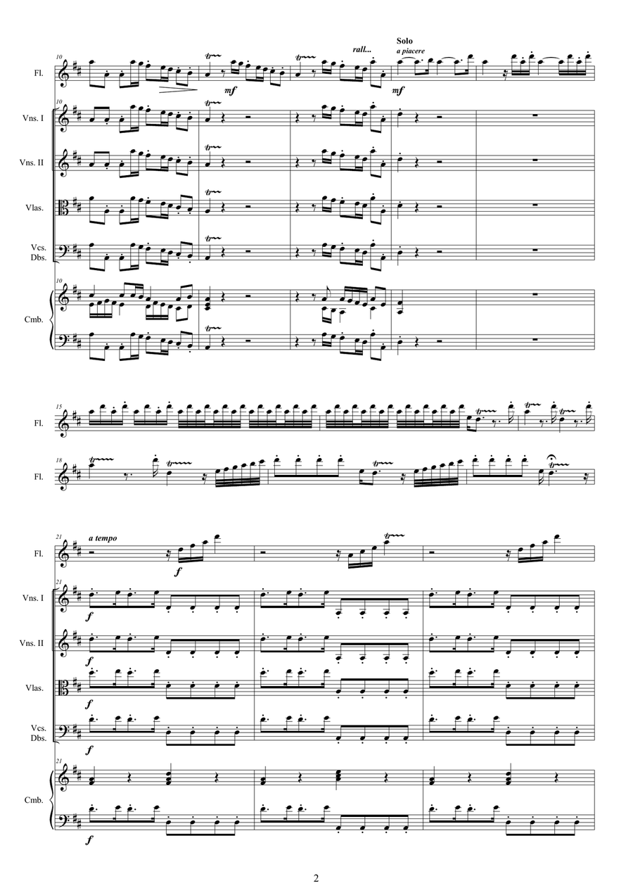 Vivaldi - Flute Concerto No.3 in D major Op.10 'Il Cardellino' RV 428 for Flute, Strings and Cembalo Chamber Orchestra scores gallery preview page 2