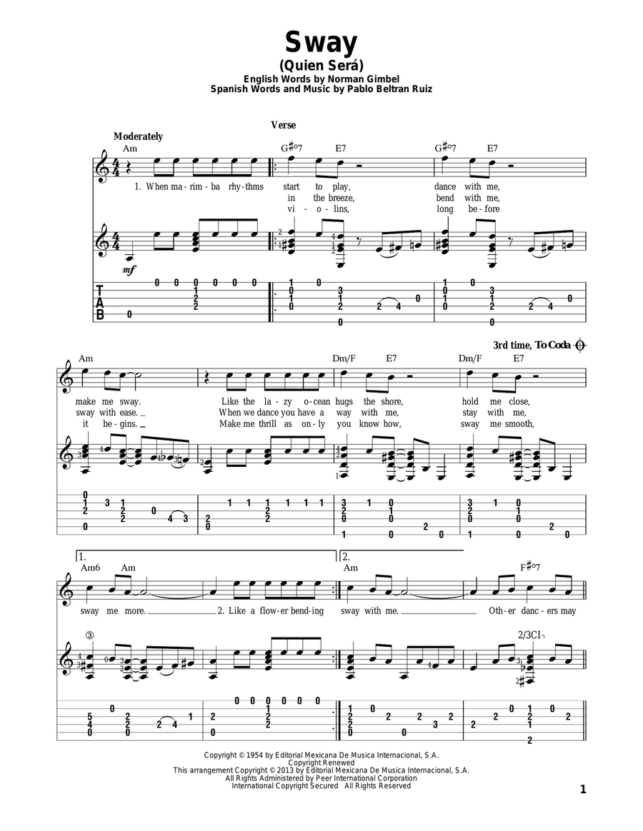 Sway (Quien Sera) Guitar Solo scores gallery preview page 1
